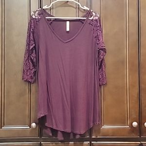 Burgundy Lace Sleeve Tunic Blouse